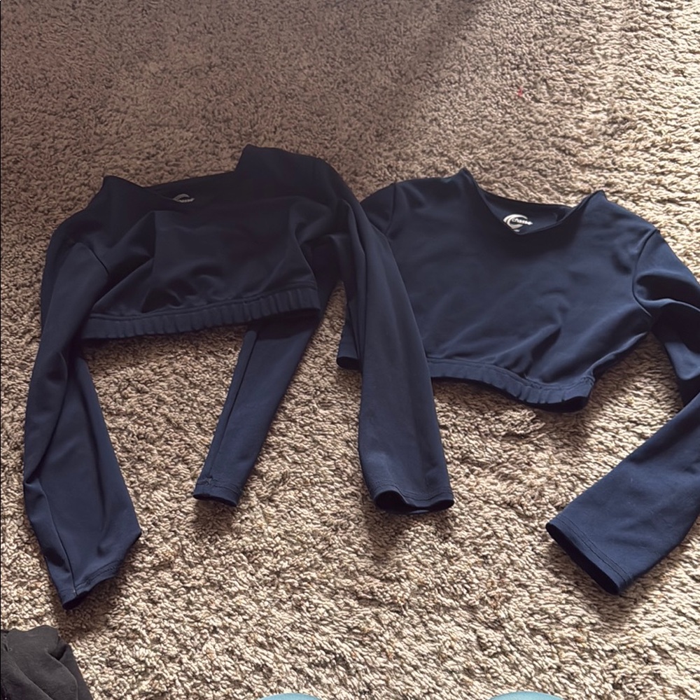 Navy Long Sleeve Crop Tops